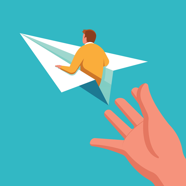 Dibujo de una mano lanzando un avion de papel con un hombre encima | ¿Me Pueden Despedir Si Estoy De Baja? | Sindicato Laboral | Somos Sindicalistas