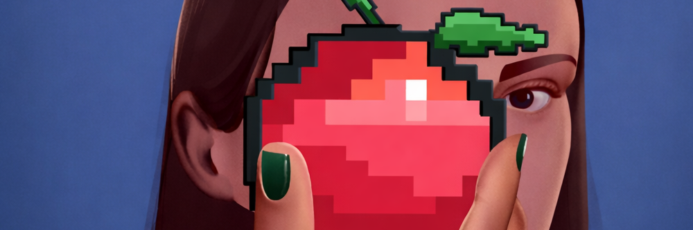 Mujer agarrando una manzana 