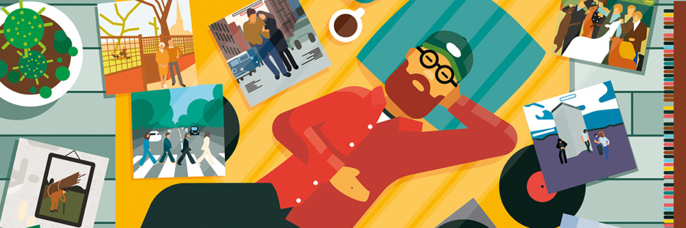 Dibujo de un hombre jubilado tumbado junto a un café y fotografías | Jubilación en  2026 | Años Cotizados | Somos Sindicalistas